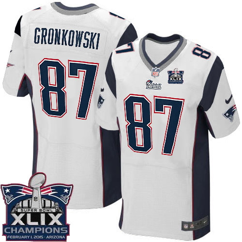 Men's Elite Rob Gronkowski Super Bowl XLIX Champions Nike Jersey White Road - #87 NFL New England Patriots